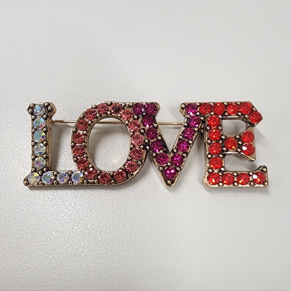 Sparkly Rhinestone "LOVE" Brooch Pin Multicolor Crystal Fashion Valentine
